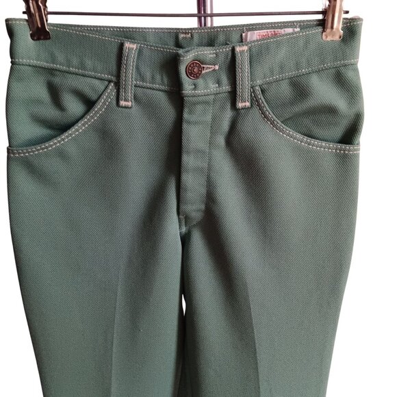 26x33 Vintage 70's Pants Farah Mens Avocado Green Polyester Bootcut Stretch Knit - Picture 3 of 7
